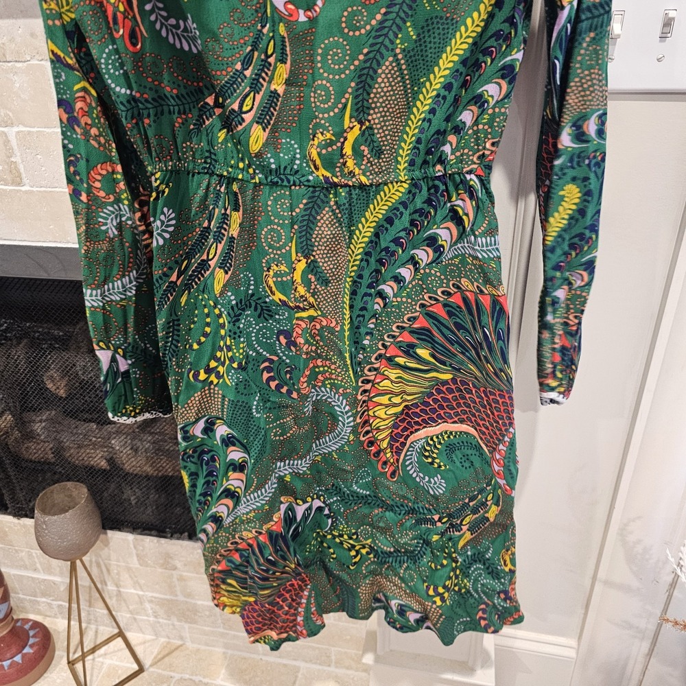 Anthropologie Maeve Green Janis Verdant Floral Paisley Tie Faux Wrap Dress Sz 2 - Picture 5 of 7
